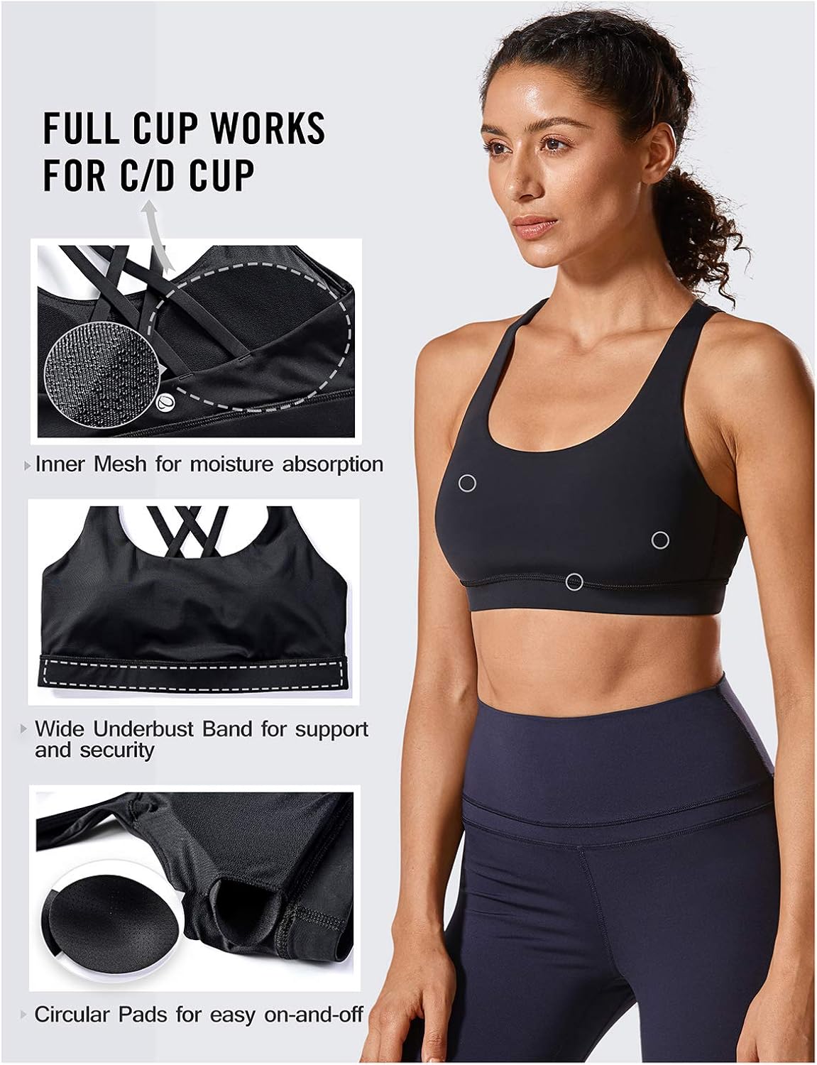CRZ YOGA Strappy Padded Sports Bra for Women Activewear Medium Support Workout Yoga Bra Tops at  Women’s Clothing store