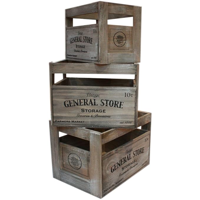 West5Products Set/ 3 Rustic Farmers Market Design Vintage Wooden Crates