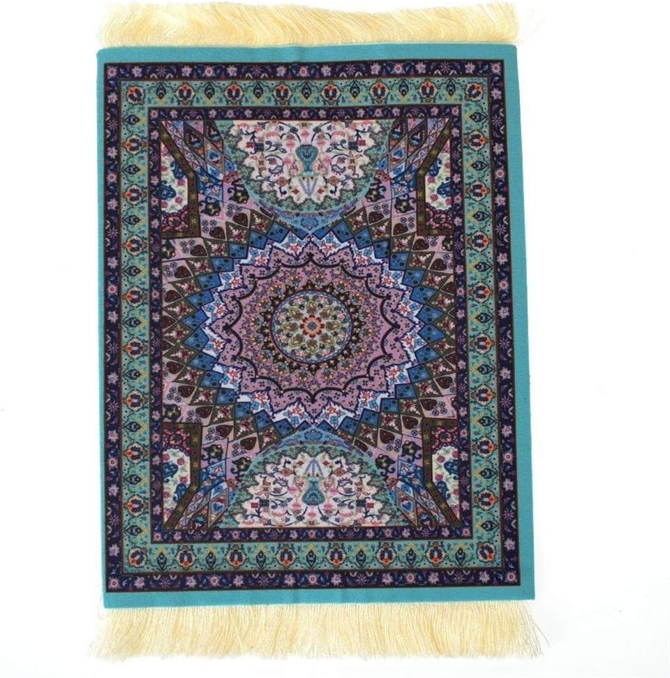 SSG Home Blue Persian Style Mini Woven Rug Mouse Pad Carpet Mousemat With Fringe (Color : Blue)