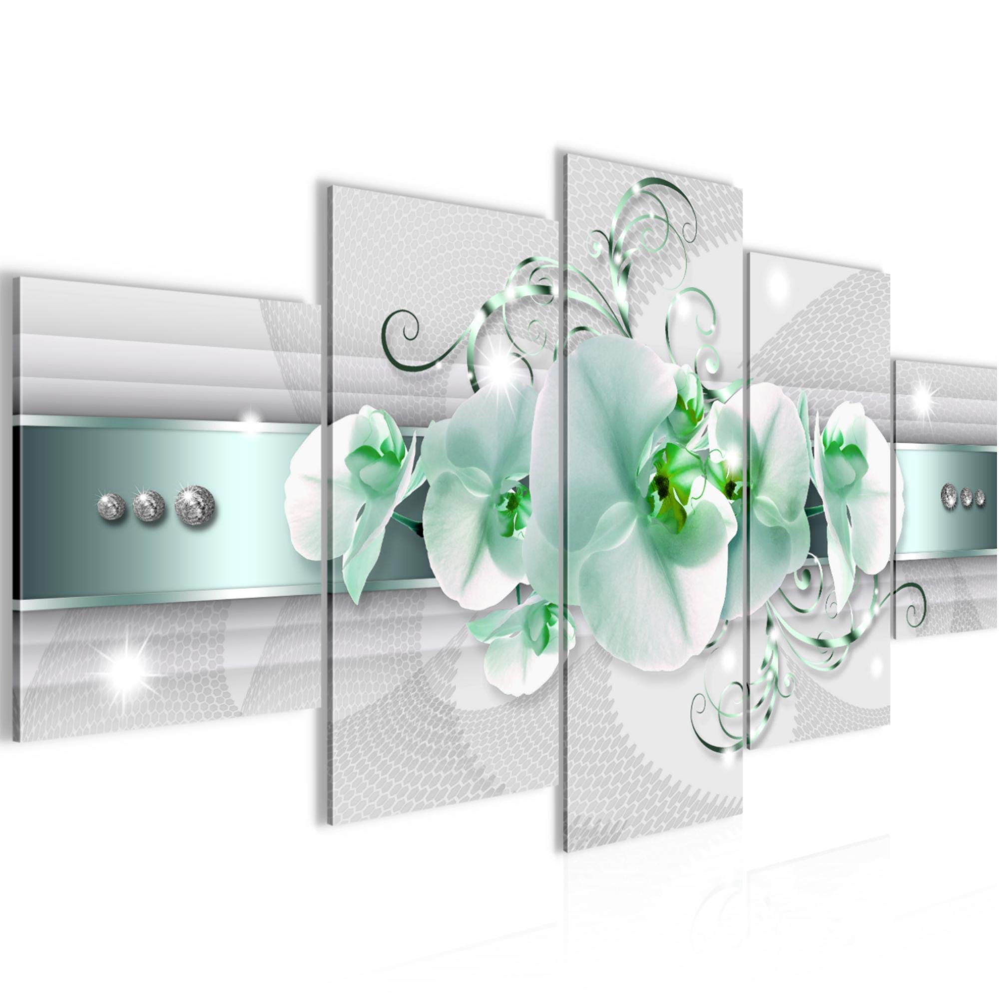 Runa Art Orchid Flowers Image Non-Woven 5 Pieces Abstract Gray Green Bedroom Hall 007953b