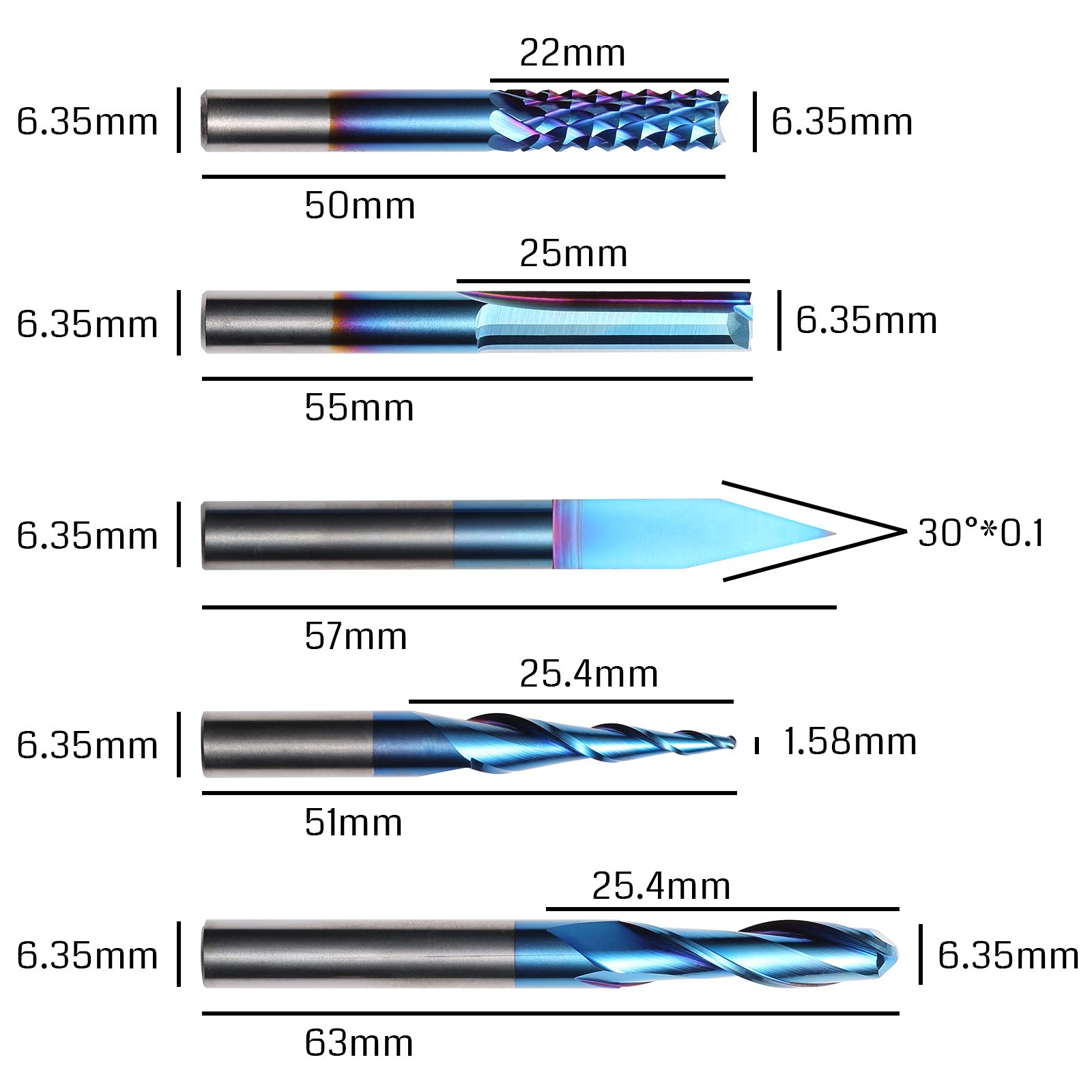 General Purpose CNC Router Bit Collection, 1/4