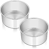 E-far 6 x 3 Inch Round Cake Pans, Stainless Steel Deep Cake Baking Pan Tin for Birthday Wedding Party Chiffon Cheesecake, Healthy Metal & Straight Side, Oven & Dishwasher Safe - Set of 2