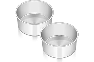 E-far 6 x 3 Inch Round Cake Pans, Stainless Steel Deep Cake Baking Pan Tin for Birthday Wedding Party Chiffon Cheesecake, Hea