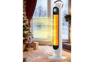 HETRAROOT Outdoor Heaters for Patio w/4 Modes, 350Sq.ft 1S Heating, 1500W PTC Ceramic Electric Patio Heater, Overheating & Tip-Over Protection, 70° Oscillating Space Heaters for Indoor Use Large Room
