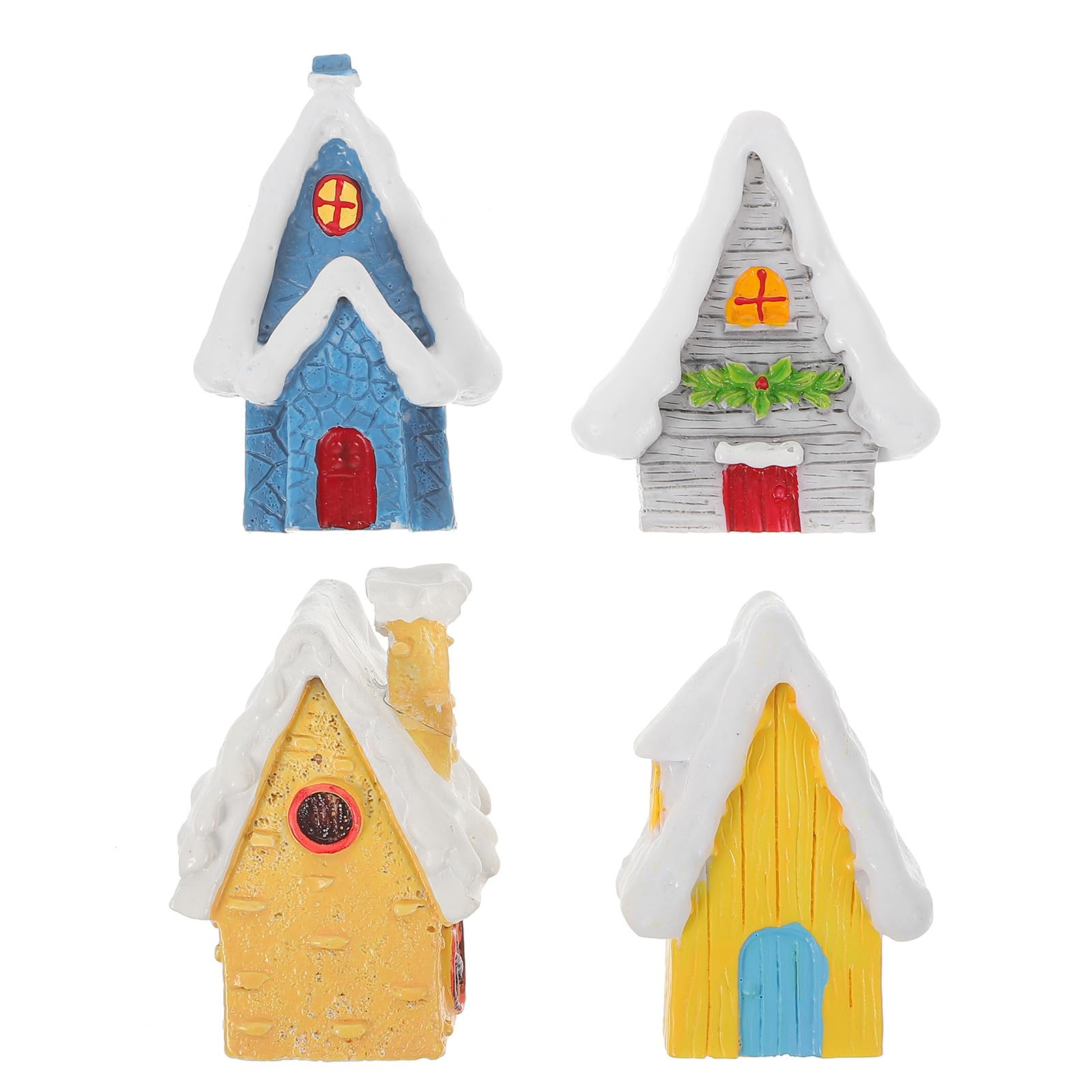 HOMSFOU 4pcs Resin Christmas House Decor - Fish Bowl, Aquarium Hideout, Party Bag Fillers, Log Cabin Ornament - Grey Mini Xmas House for Household and Holiday Decorations