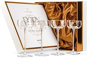 Small 5 oz Pony Coupe Glasses | Set of 4 | Crystal Nick and Nora Style Cocktail Glassware | Elegant Long Stemmed Goblets for 