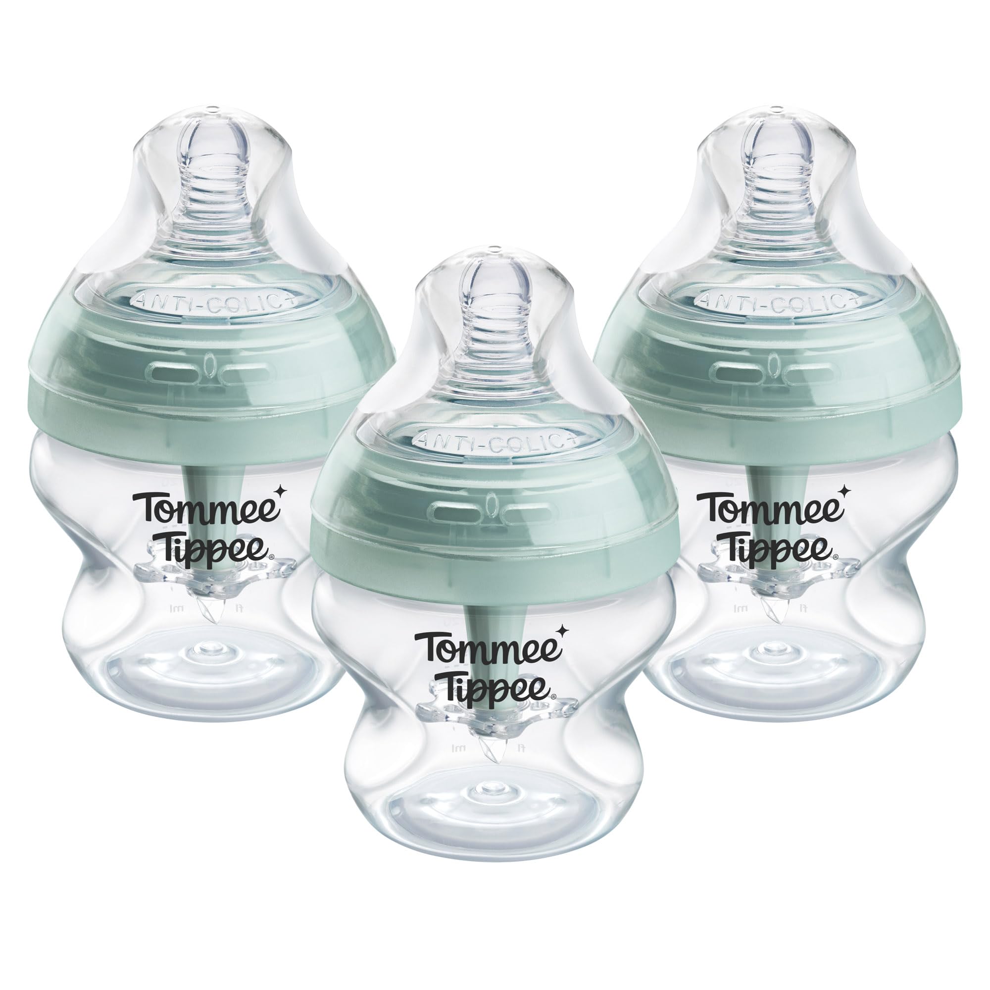 Tommee Tippee Advanced Anti-Colic Baby Bottles for 0m+, Pack of 3 150ml Baby Bottles, with Slow Flow Breast-Like Teat for a Natural Latch, Self-Sterilising and BPA Free, Baby Feeding Essentials