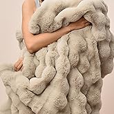 PHF Luxury Faux Rabbit Fur Throw Blanket, Ultra Soft Fluffy Plush Cozy Warm Bubble Blanket for Bed, Couch, Chair, Sofa Decorative, Thick Reversible Throw Suitable for Fall & Winter, 50" x 60", Oak