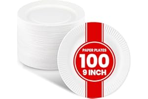 Paper Plates - [100-Pack] - (9-Inch Round) - Lightweight Uncoated 9 Inch Disposable Paper Plates - for Crafts, Events, Projec