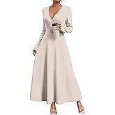 MISFAY Women's Casual Wrap Maxi Dress Long Sleeve Wedding Guest Cocktail Dresses A-Line Deep V-Neck with Pockets Dresses