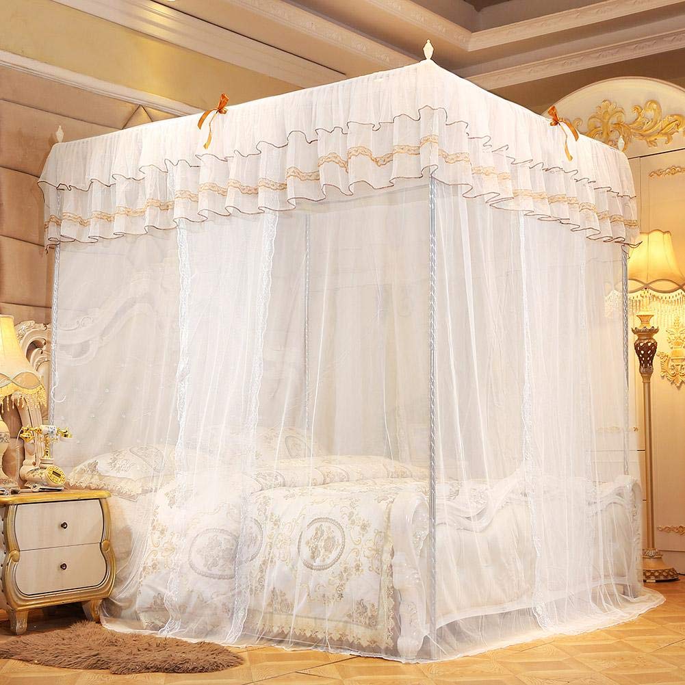 AUNMAS Four Corner Post Bed Hanging Mesh Net Curtain Canopy Portable Lightweight Bedding Netting Screen House for Kids Girls(150 * 200 * 200)
