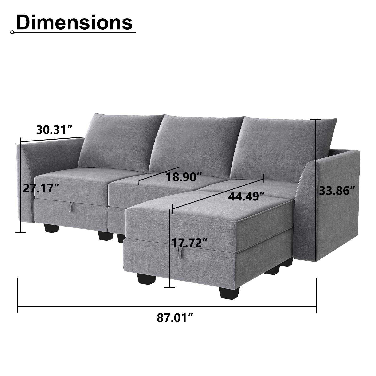 HONBAY Convertible Sectional Sofa Couch L Shape Couch with Reversible Chaise Modular Sectional Sofa for Apartment, Grey ( incomplete)