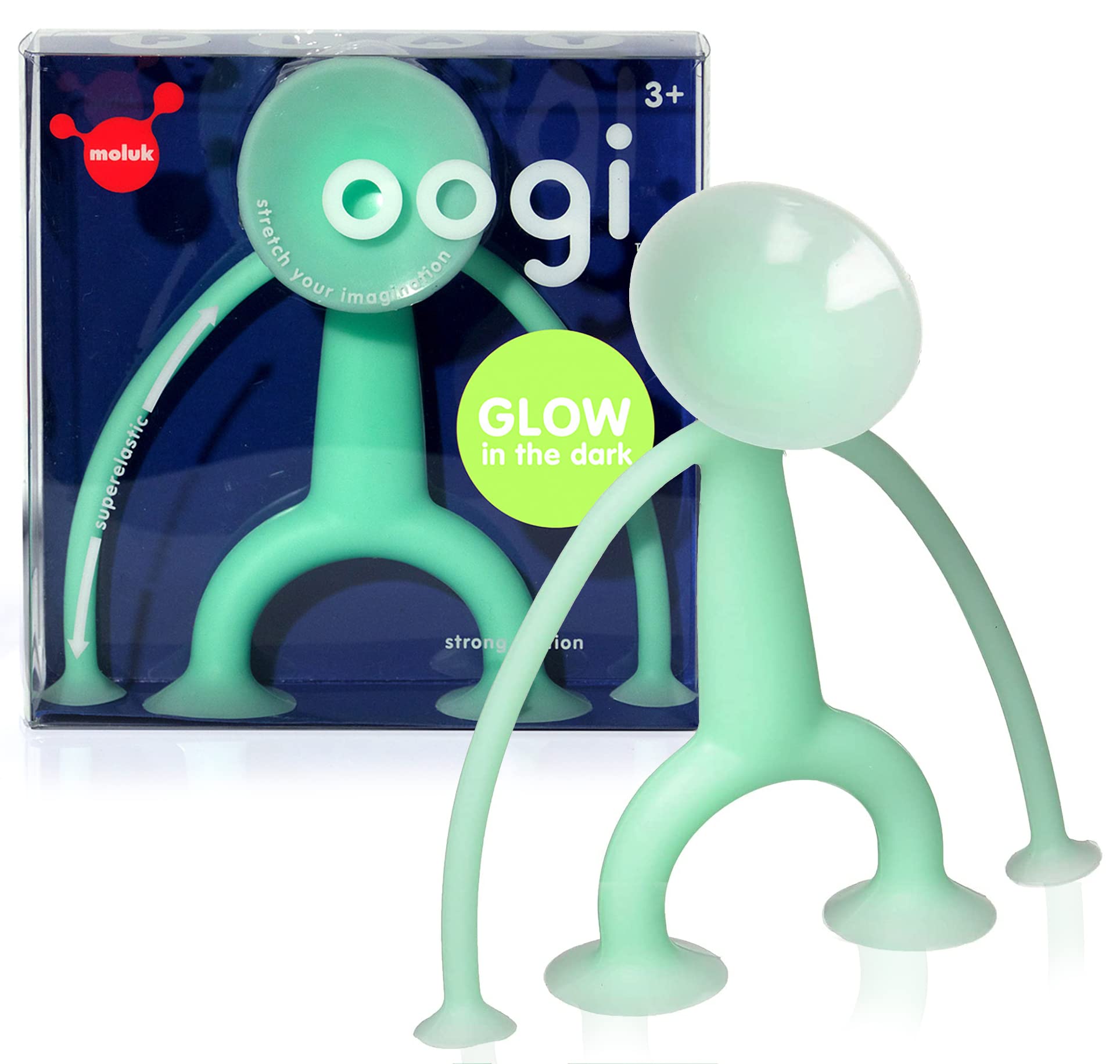 MOLUK Oogi Glow, Stretchy Silicone Suction Cup Toy, Fidget & Sensory Figure, Sticks to Bath, Windows & Smooth Surfaces, Glows in The Dark, BPA-Free, 13cm, Ages 3+