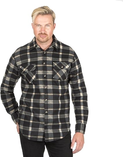 Magento Mens Brushed Fleece Lumberjack Shirt Black: Amazon.co.uk: Clothing