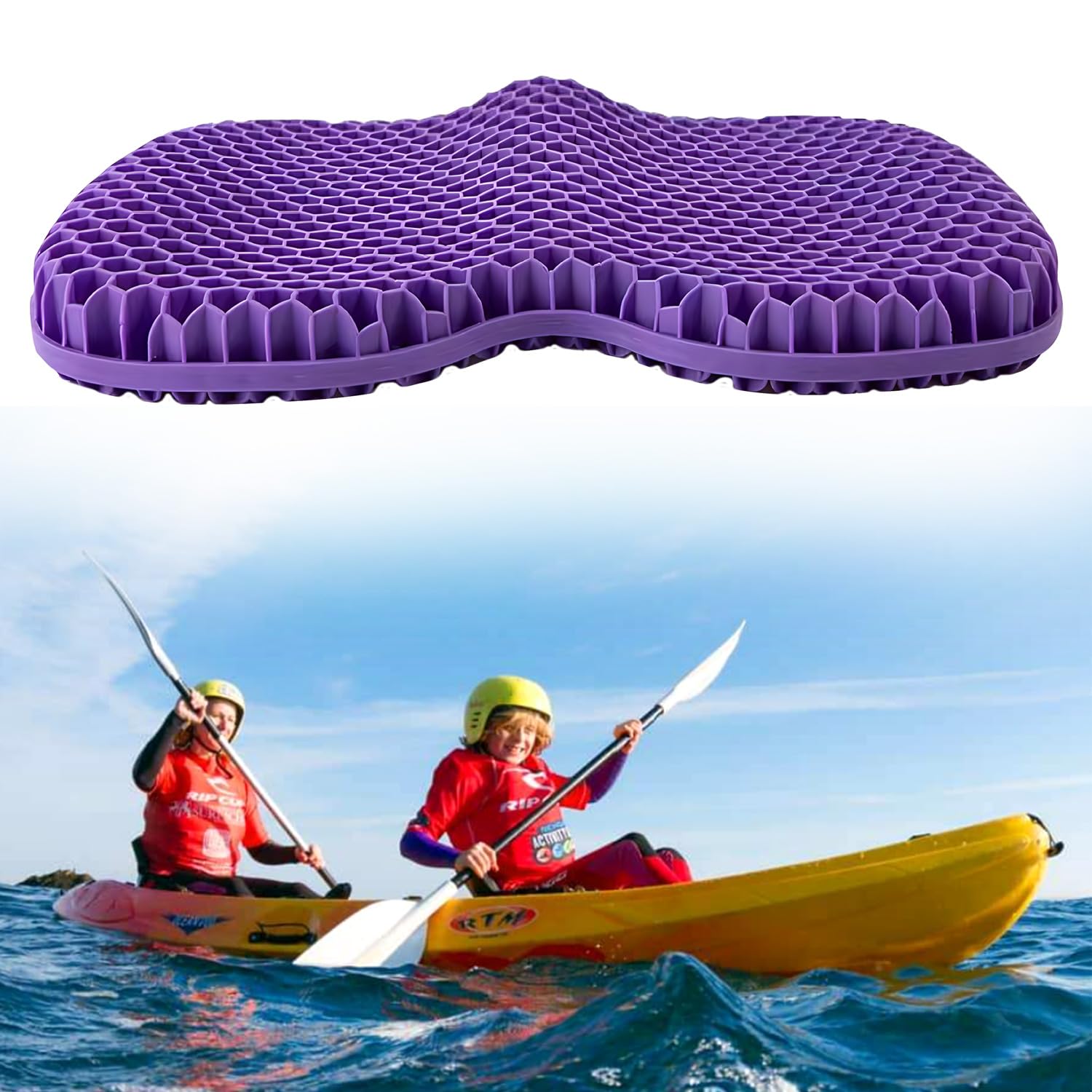Kayak Gel Seat Cushion, Thicken Waterproof Seats Chair Cushions Kayak Seat Pad with Non Slip Cover for Sit in Inflatable Kayak Canoe Kayak Boat Accessories Equipment Gear for Fishing Kayaking