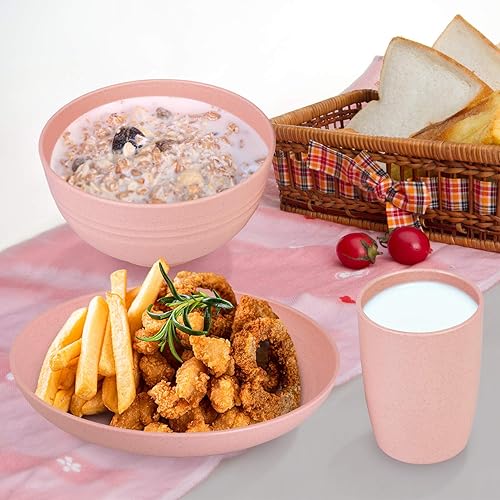 Cainfy Wheat Straw Dinnerware Sets for 4, 12PCS Unbreakable