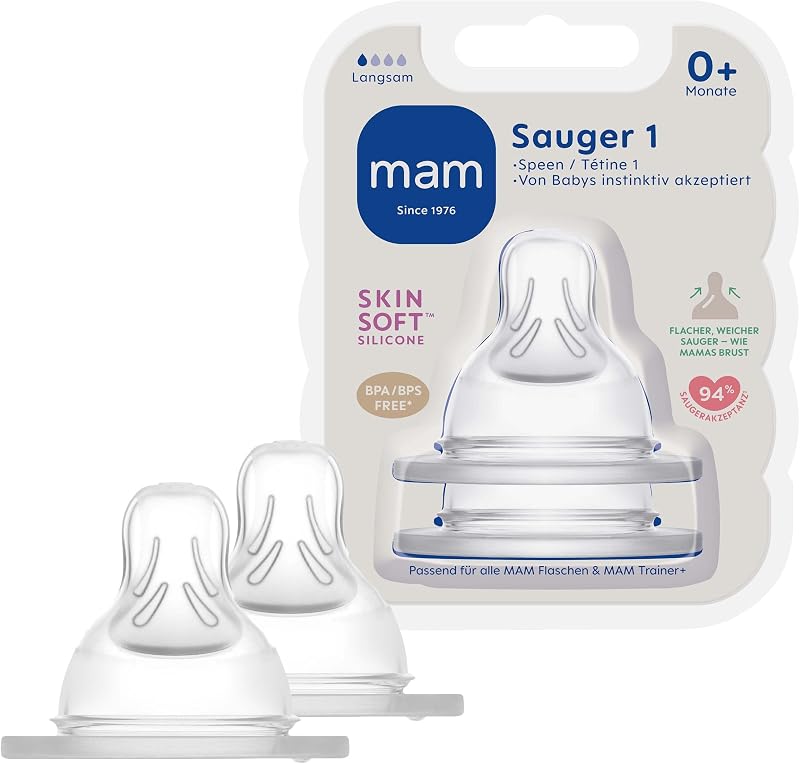 MAM Set of 2 Size 1 Anti Colic Baby Bottle Teats from birth