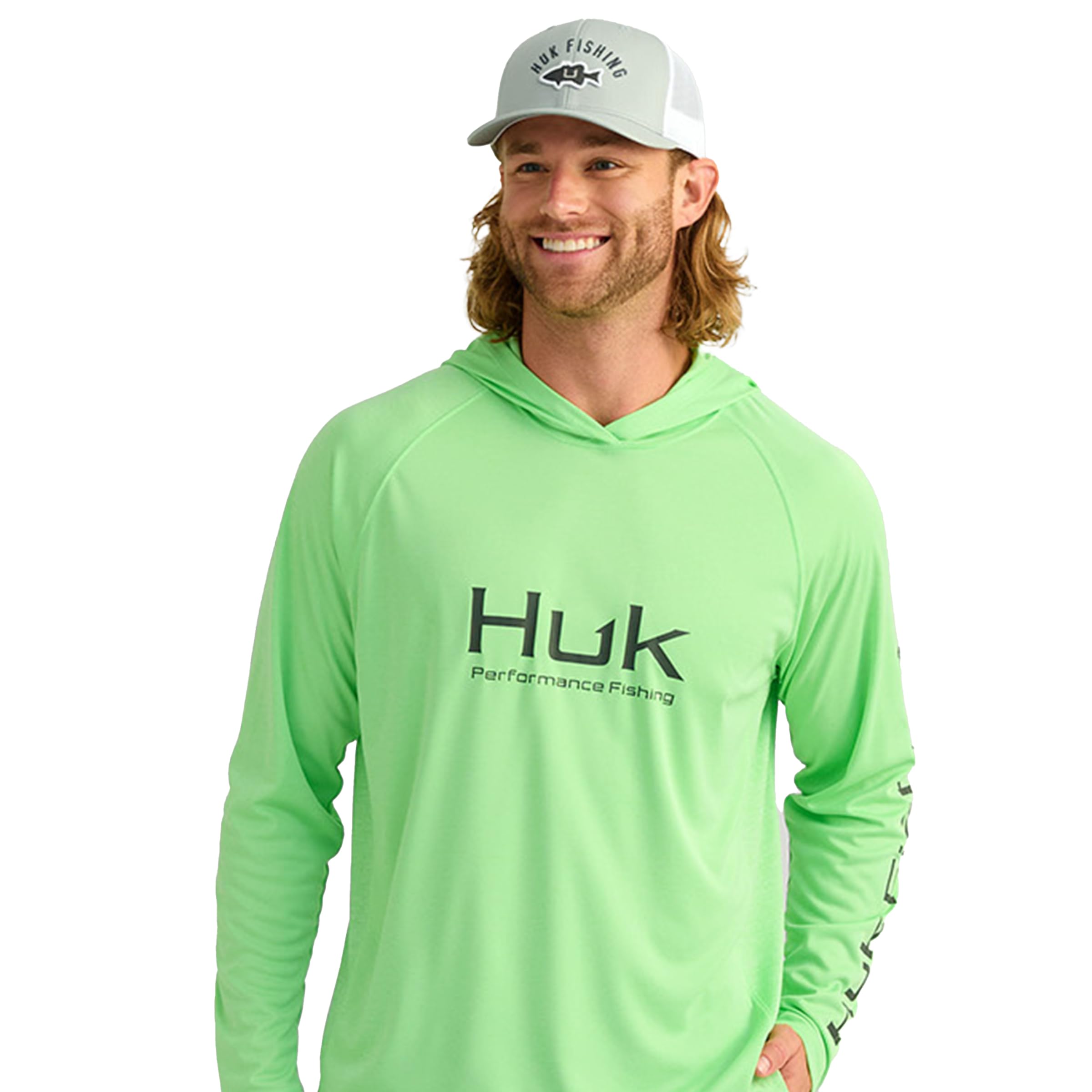 HUK - Mens Pursuit Vented Long Sleeve Hoodie, Fishing Shirt with Hood, Summer Green Heather, 3X-Large Image