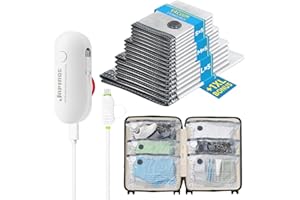 LUCITECK Travel Vacuum Storage Bags 16 Pack with USB Powered Electric Pump, Vacuum Seal Bags for Clothing Travel, Space Saver Bags for Luggage, Suitcase & Home Organization