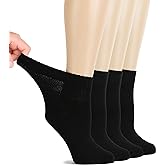 Hugh Ugoli Diabetic Socks for Women Rayon Derived from Bamboo, Soft, Ankle, Thin, Wide, Loose, Non-Binding Top, 4-8 Pairs