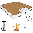 Hmtaolife Inflatable Floating Dock with Wood Grain EVA, Non-Slip Water Floating Dock Swim Platform with Detachable Ladder Swim Deck Raft Water Platform for Lake Pool Ocean