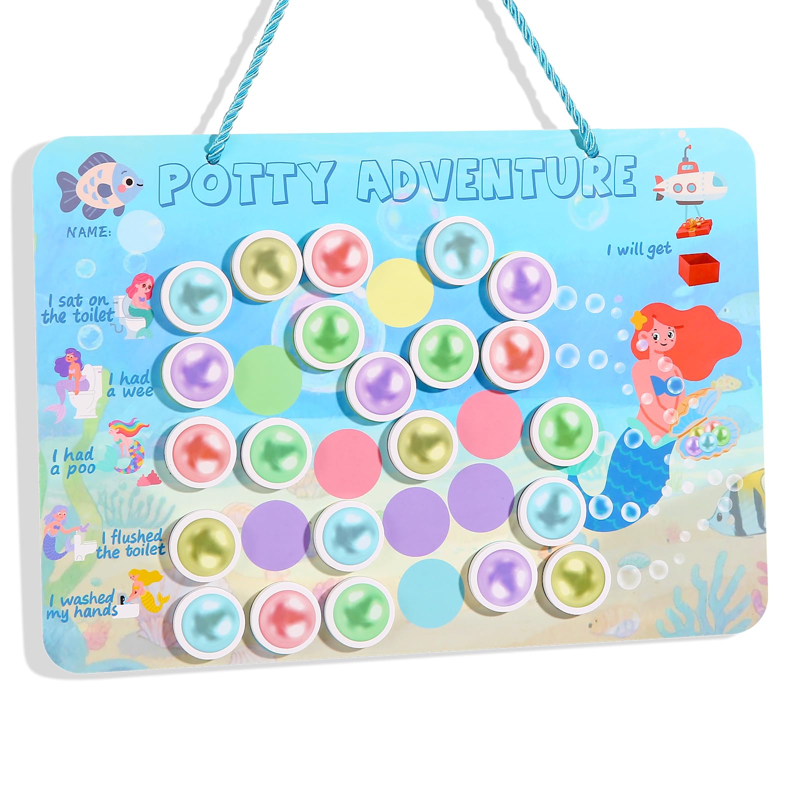 Photo 1 of Reusable Magnetic Potty Training Chart, Made of EVA Foam - Includes Hanging Rope and Strong Double Sided Glue Dot, Durable and Engaging Toddler Potty Training Reward Board (Mermaid)