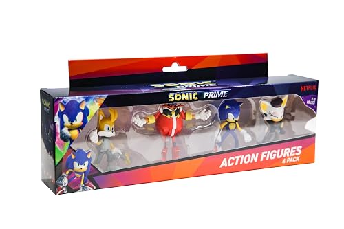Sonic Prime Action Figures 4 Pack Set 1 | 4 7.5cm Sonic The Hedgehog Articulated Figures Based On the Netflix TV Show | Sonic Toys Make Great Gaming Merchandise For Adults And Kids