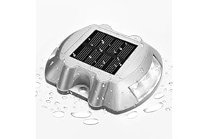 JIGUOOR Solar Deck Lights LED Driveway Lights Solar Powered Dock Light Outdoor IP68 Waterproof Road Markers for Step Sidewalk Stair Boat Garden Ground Pathway Yard (White, 1 Pack)