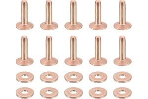 uxcell 25 Set Copper Rivets and Burrs, 9x3.3x12mm Solid Leather Copper Rivet Fastener for Leather DIY Craft Supplies, Copper 