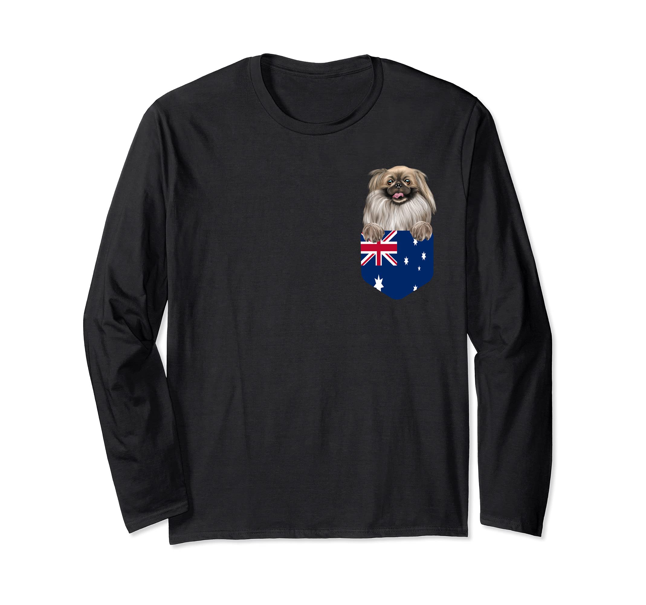 Australia Flag Pekingese Dog In Pocket Long Sleeve T-Shirt