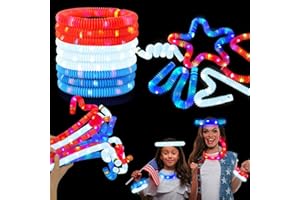 WONDRUS Fourth of July Glow Sticks Accessories for Kids 9 PCS, Red White Blue Light up Pop Tubes Bracelets Necklaces Toys, 4th of July Parade Throws Favors, Patriotic Party Supplies Items for Decorations