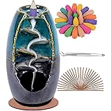SPACEKEEPER Ceramic Backflow Incense Holder Waterfall Incense Burner, with 120 Backflow Incense Cones + 30 Incense Stick, Aro