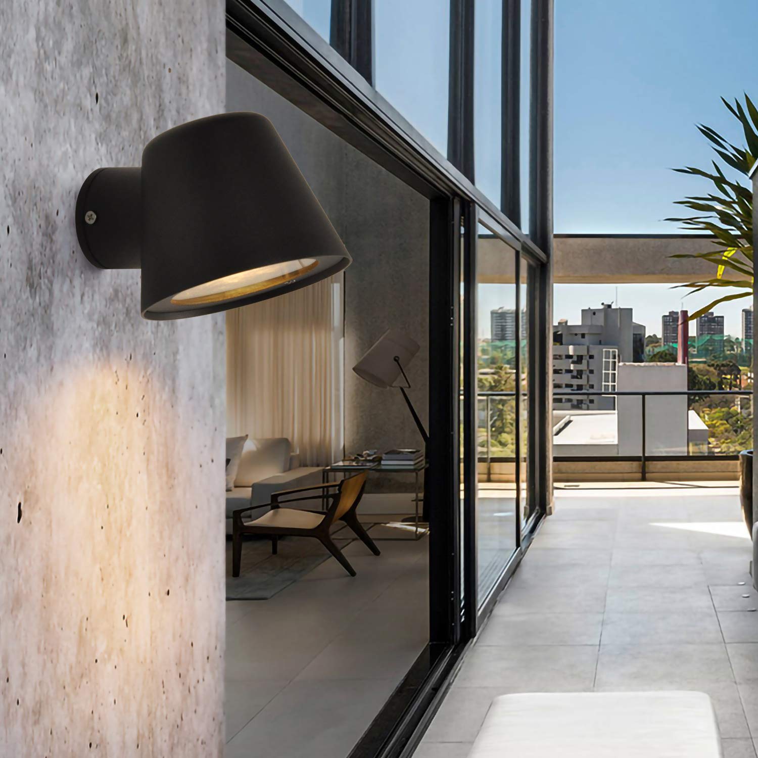 Outdoor Landscape Modern Wall Mount Light Fixture Metal Black Exterior Porch Gu10 Holder，Led 2700k Warm White Round Sconce Lamp Art Decor Garden, Backyard Lighting(Included Bulb)