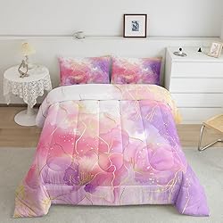 Pink Tie Dye Comforter Set, Marble Art Bedding for