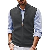 PJ PAUL JONES Mens Sweater Vest Full-Up Knitted Vests Casual Stand Collar Vests Sweater