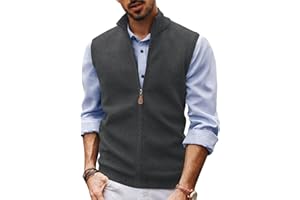 PJ PAUL JONES Mens Sweater Vest Full-Up Knitted Vests Casual Stand Collar Vests Sweater