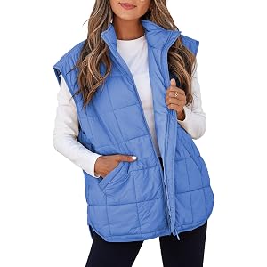 EVALESS Women Puffer Vest Quilted Cap Sleeve Zip Up Vest Tops | Lightweight Puffer Vest Outwear, Soft Quilted Zip Up Jackets