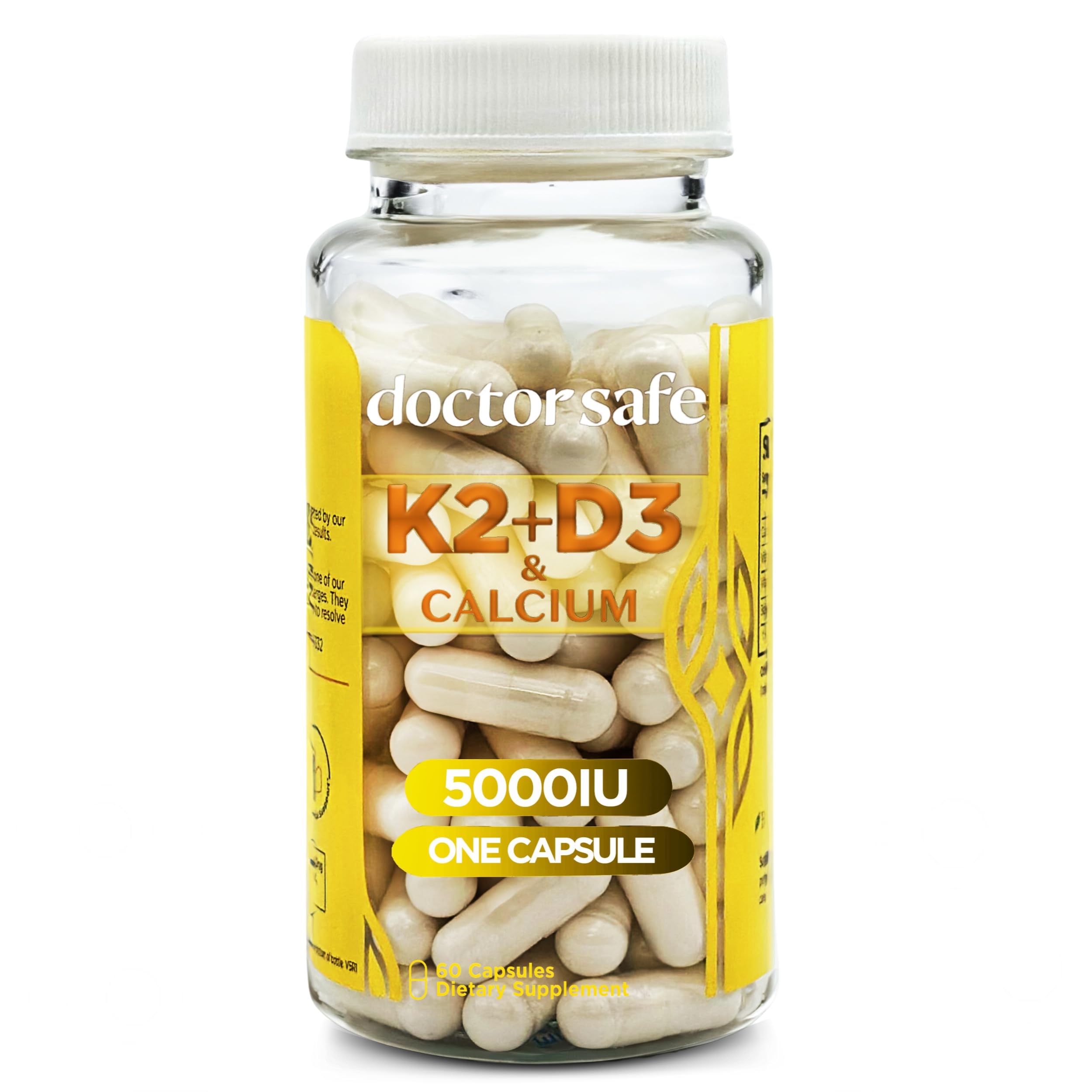 Vitamin D3 K2 with Calcium & BioPerine MK7 + D3 5000iu US-Made Non-GMO Gluten-Free Soy- Free (60 Capsules - 2 Month Supply)