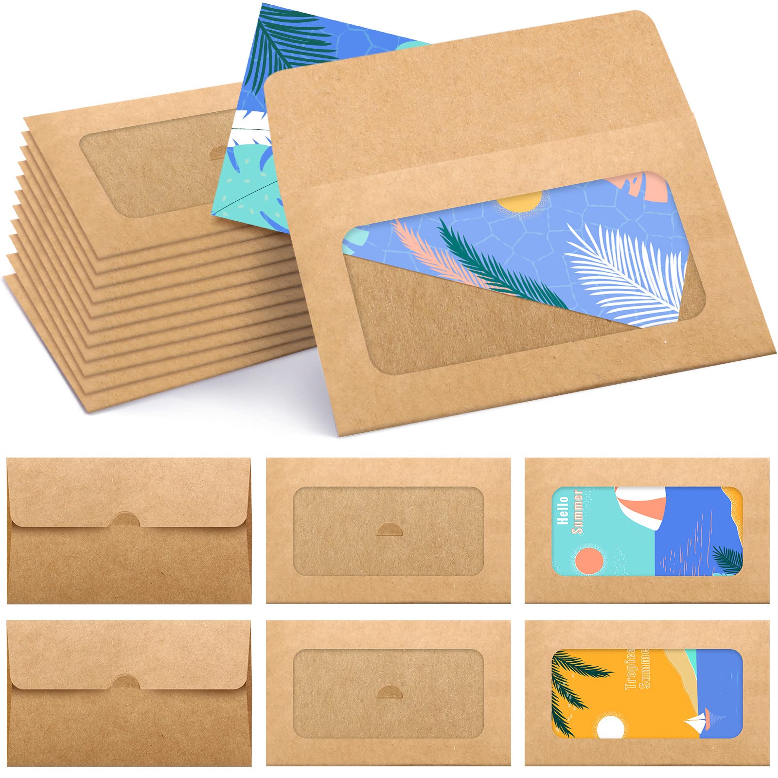 Photo 1 of 60 Pack Window Gift Card Envelopes Sleeves Bulk Blank Holders 3.9 x 2.4 Inch for Christmas Favor Greeting Card Mailing Envelopes(Kraft)