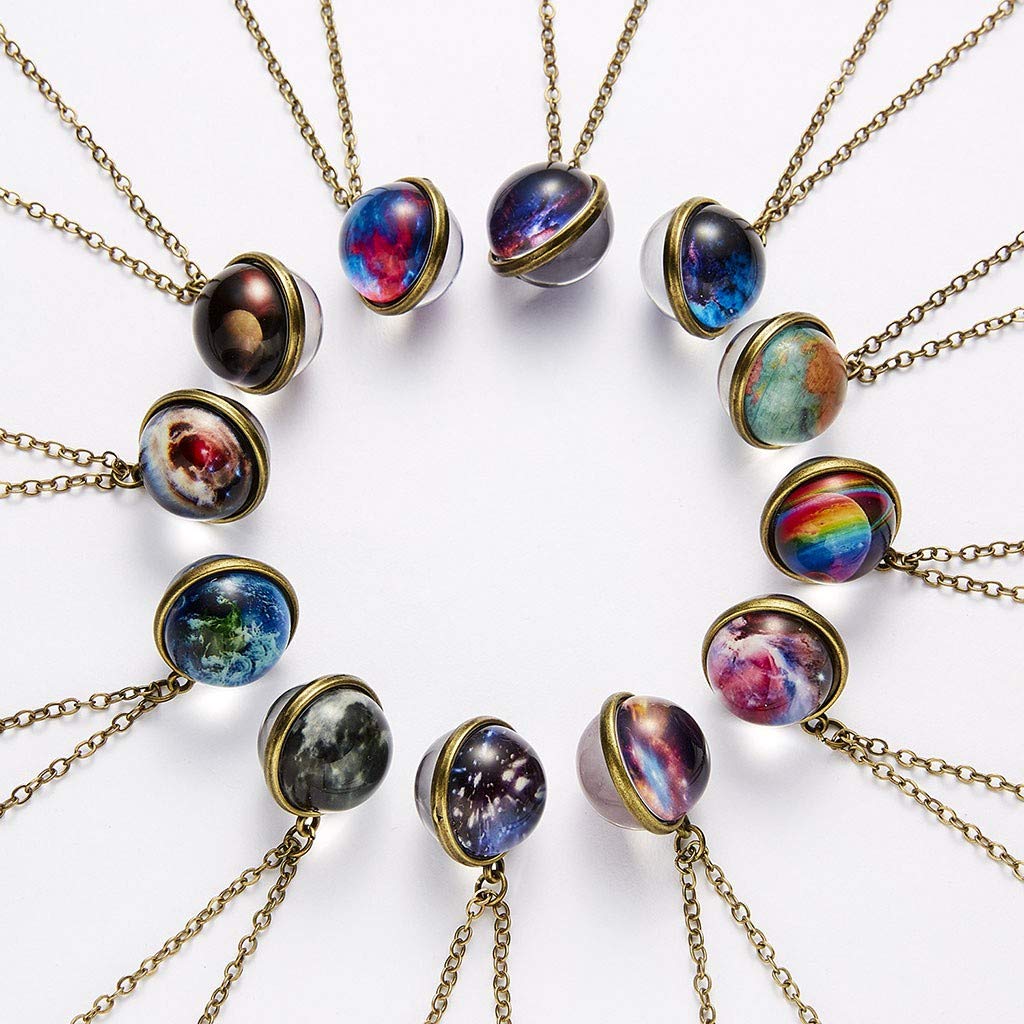 Star Necklace, SuperXC Galaxy System Double Sided Glass Dome Planet Necklace Pendant