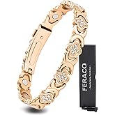 Feraco Pure Copper Bracelets for Women, Ultra Strength Magnetic Therapy Bracelet for Pain Relief with Neodymium Magnets & Sparkling Cubic Zirconia, Adjustable, Infinite Clover Jewelry
