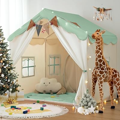 besrey 2-in-1 Kids Play House Tent with Lights & Pad Green