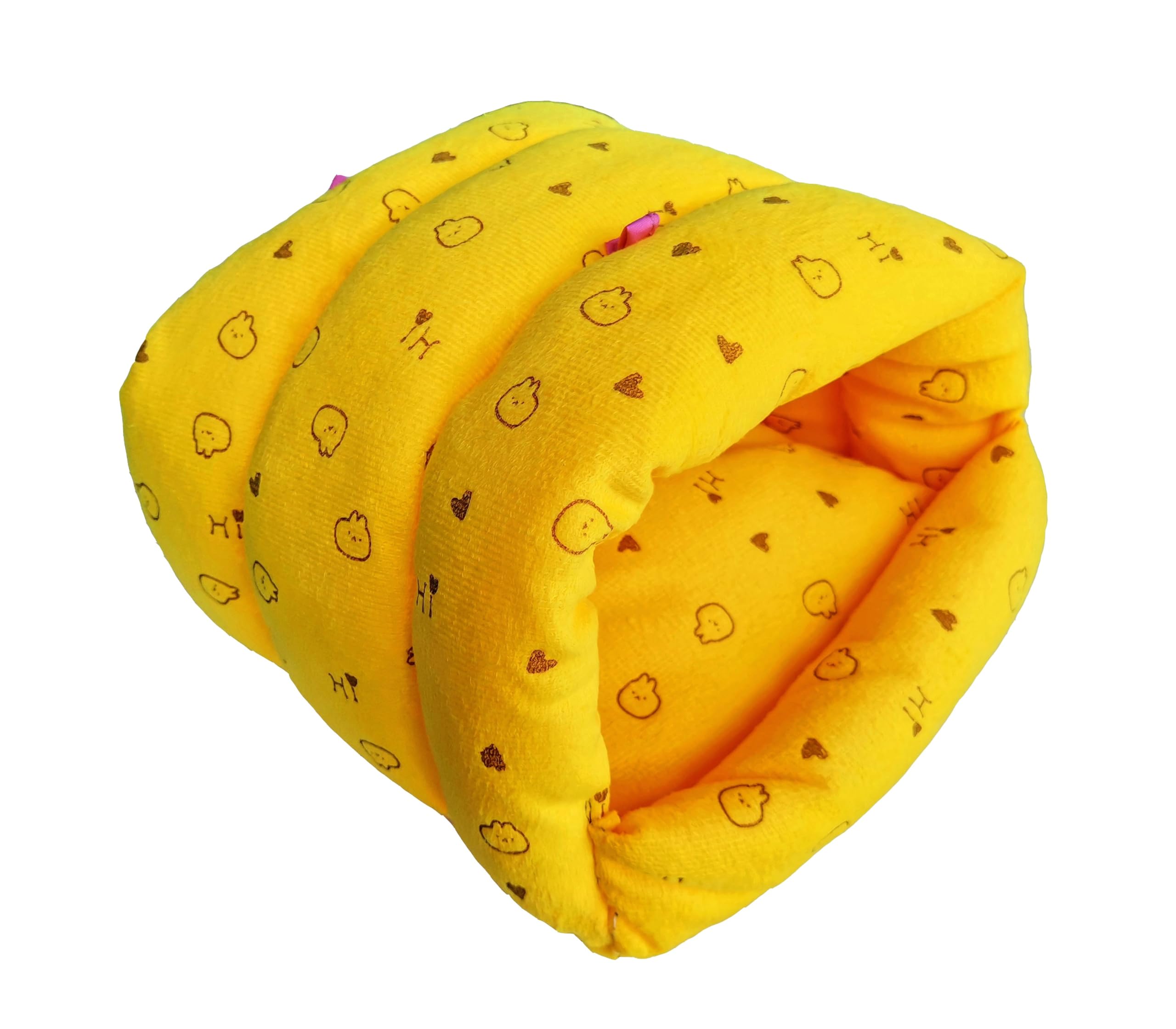 WOWOWMEOW Guinea-Pigs Bed,Hamster Bed,Small Animals Warm Hanging Cage Cave Bed (L, Heart-Yellow)