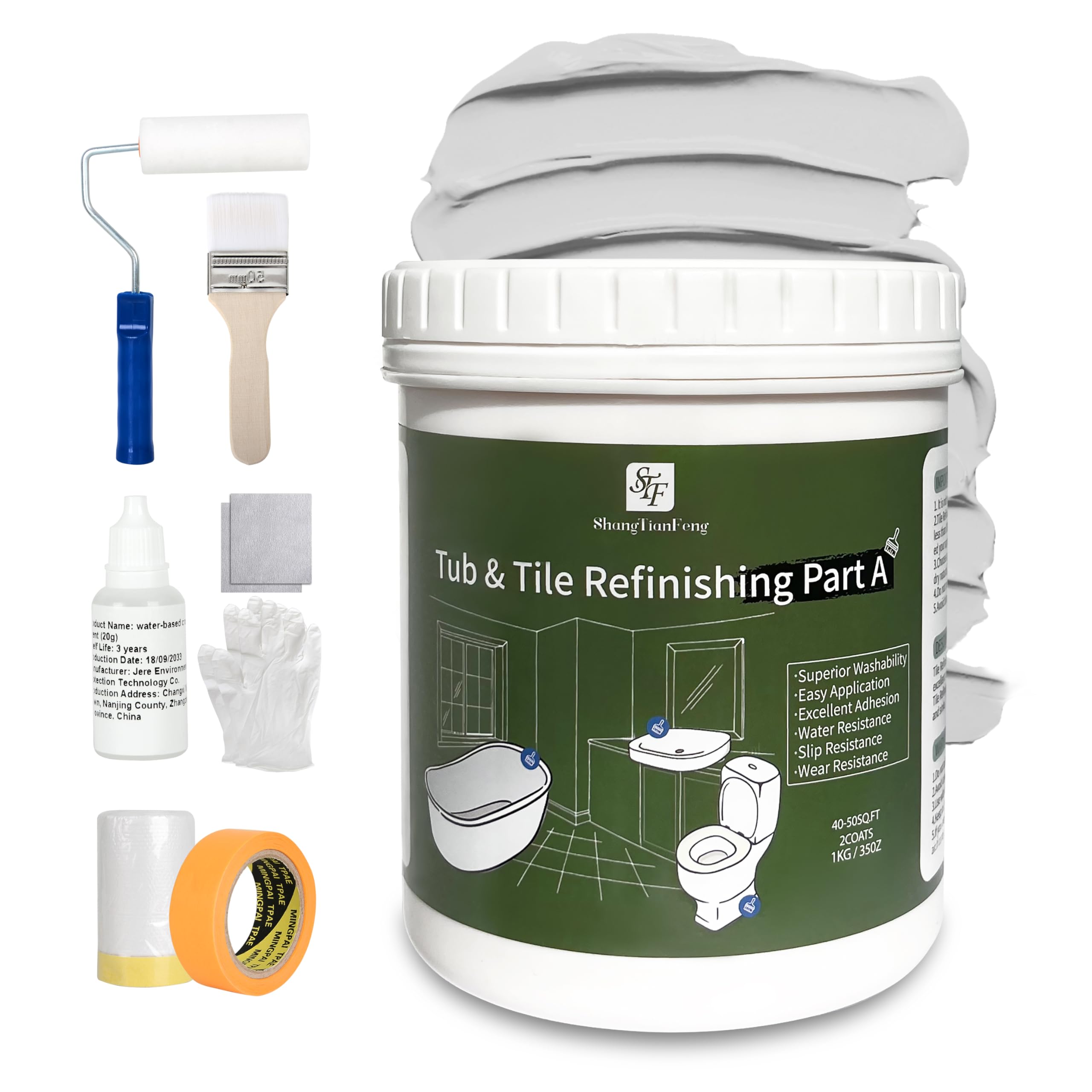 Photo 1 of Ceramic Tile Paint Bathtub Paint Sink Paint Refinishing Kit (Light Grey/32 Oz) Paint Resurfacing Bathroom Sink Tub Kitchen Countertop, Low Odor No Toxic Tub And Tile Refinishing Kit,50-55sq.ft