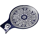 Ceramic Spoon Rest, Cooking Spoon Holder for Kitchen Counter/Stove Top/Dining Table Modern Farmhouse Decorative, Large (Blue)