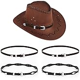 Adorila 4 Pack Mens Western Cowboy Hat, Hat Bands for Fedora & Panama, Leather with Metal Buckle - Black