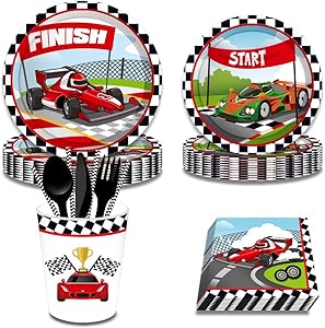 Racecar Racing party Paper Disposable Tableware, checkered Flag Race Birthday Party Supplies Set Plates Napkins Cups Tableware Kit for boy birtyday party