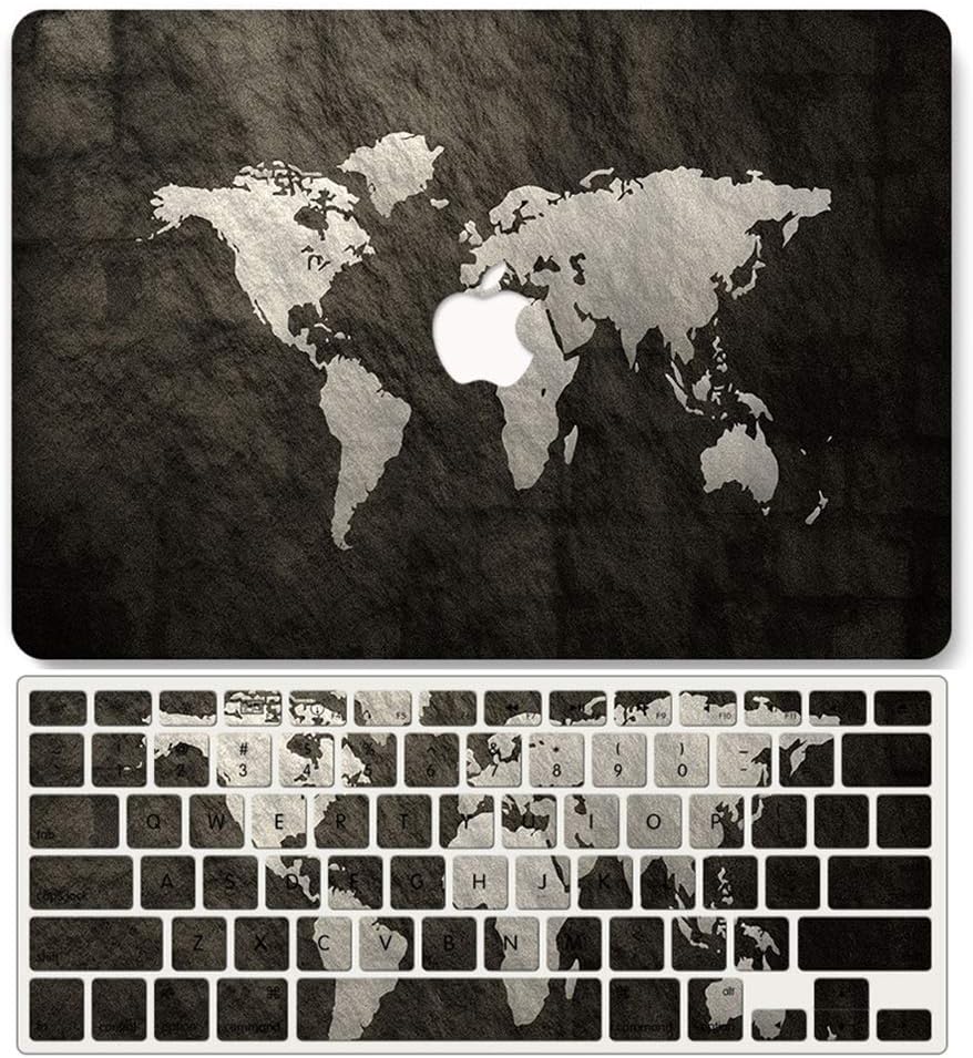 One Micron Case&Keyboard Cover Replacecment for MacBook Pro 16 inch 2019 Release A2141 with Touch Bar & Touch ID Printed Plastic Hard Shell Case Compatible with MacBook Pro 16 inch, World Map rs94
