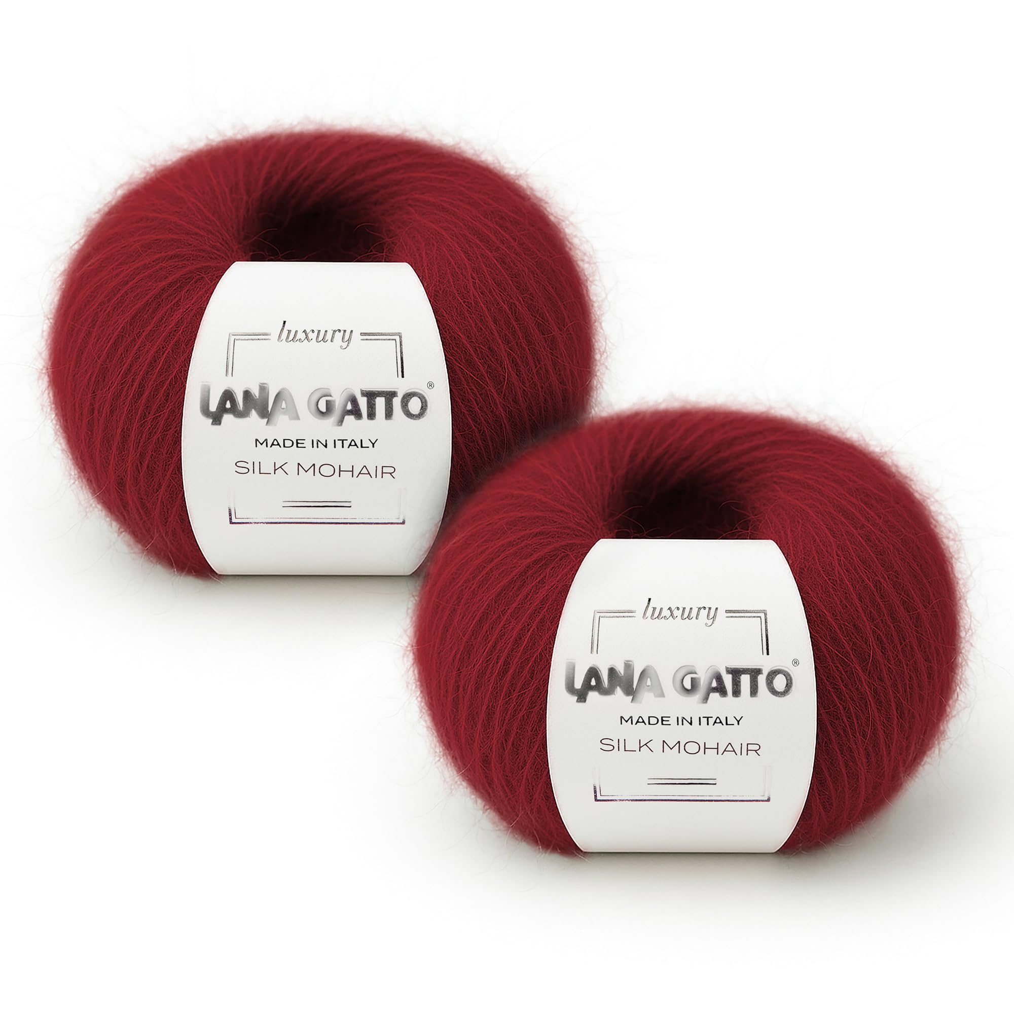 Silk Mohair Yarns for Knitting, Lana Gatto Luxury Silk Mohair Line, 50 gr., 424 mt, / 1,8 oz., 464 yds, (Red - 6026, 2)