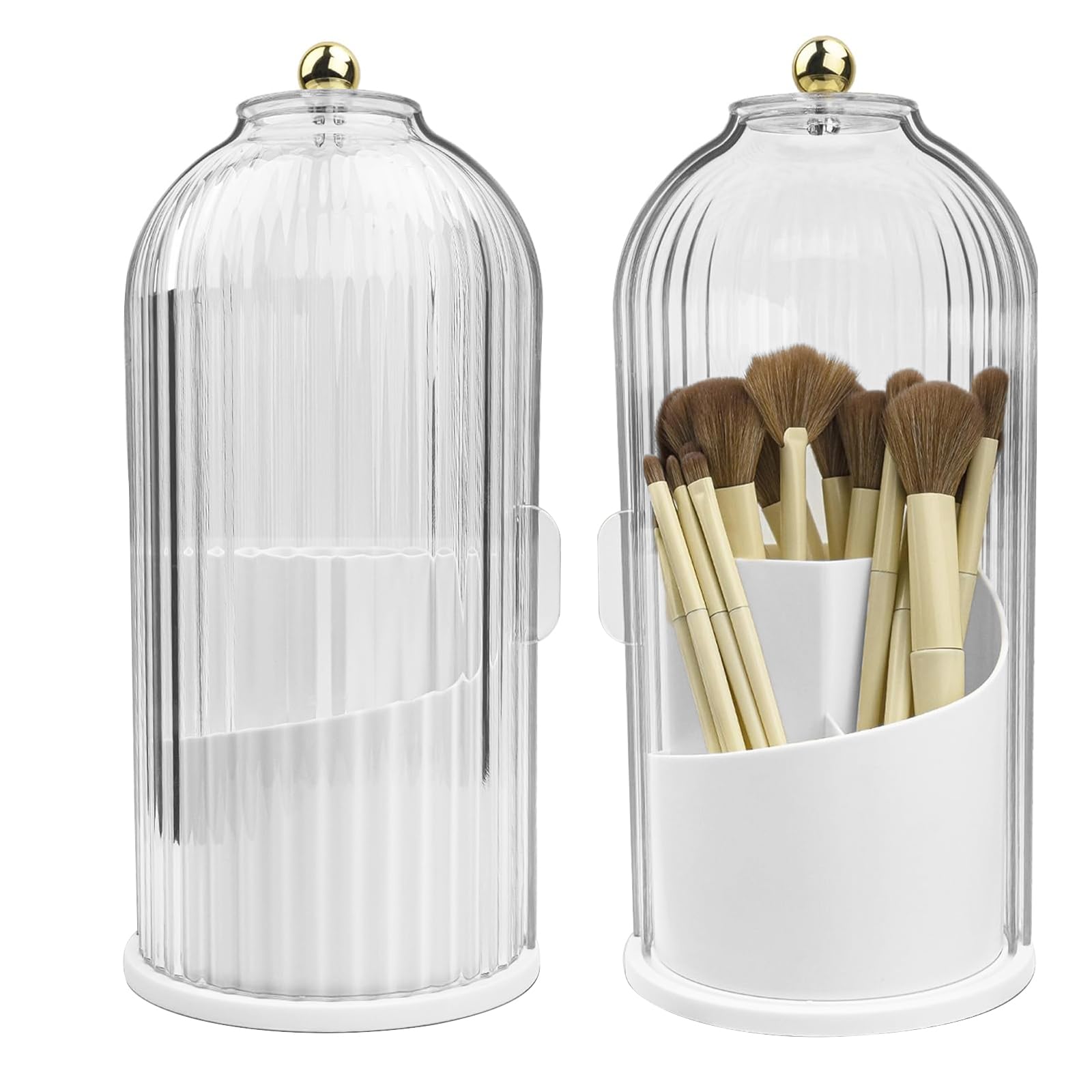 360° Rotating Make Up Brush Holder Storage with Clear Dustproof Lid, Sliding Opening Cosmetic Make-Up Organiser, Makeup Brushes Holder Organizers,Make-Up Brush Container Case for Dressing Table,Vanity